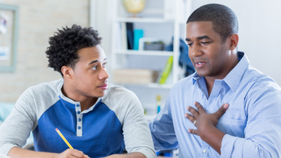 father and son talking