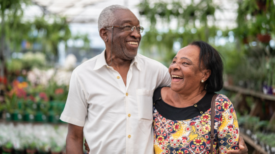 elderly couple laughing