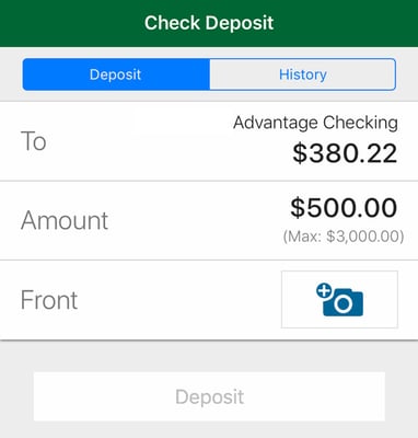 Remote deposit screen Remote deposit screen