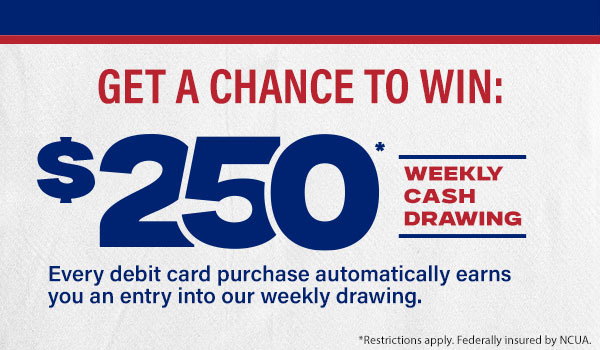 Weely $250 giveaway. Each card swip is an entry